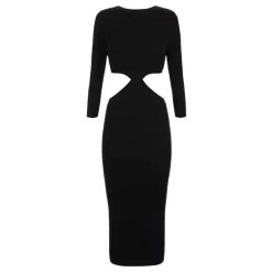 Elisabetta Franchi Kjoler*Ribstrikket Midi Kjole med Udskæring Sort