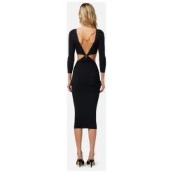 Elisabetta Franchi Kjoler*Ribstrikket Midi Kjole med Udskæring Sort