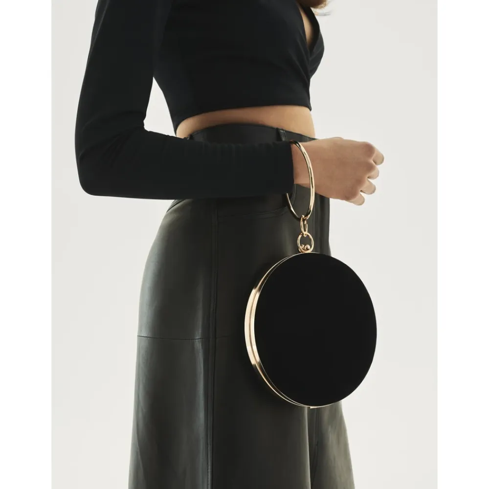 Kazar Clutch*Rund håndtaske med ring til hånd Sort