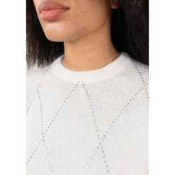 Seventy Striktrøjer & Sweatere*Rundhalset striktrøje med rhinsten diamantdetaljer Beige