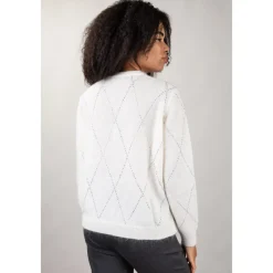 Seventy Striktrøjer & Sweatere*Rundhalset striktrøje med rhinsten diamantdetaljer Beige