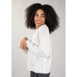 Seventy Striktrøjer & Sweatere*Rundhalset striktrøje med rhinsten diamantdetaljer Beige