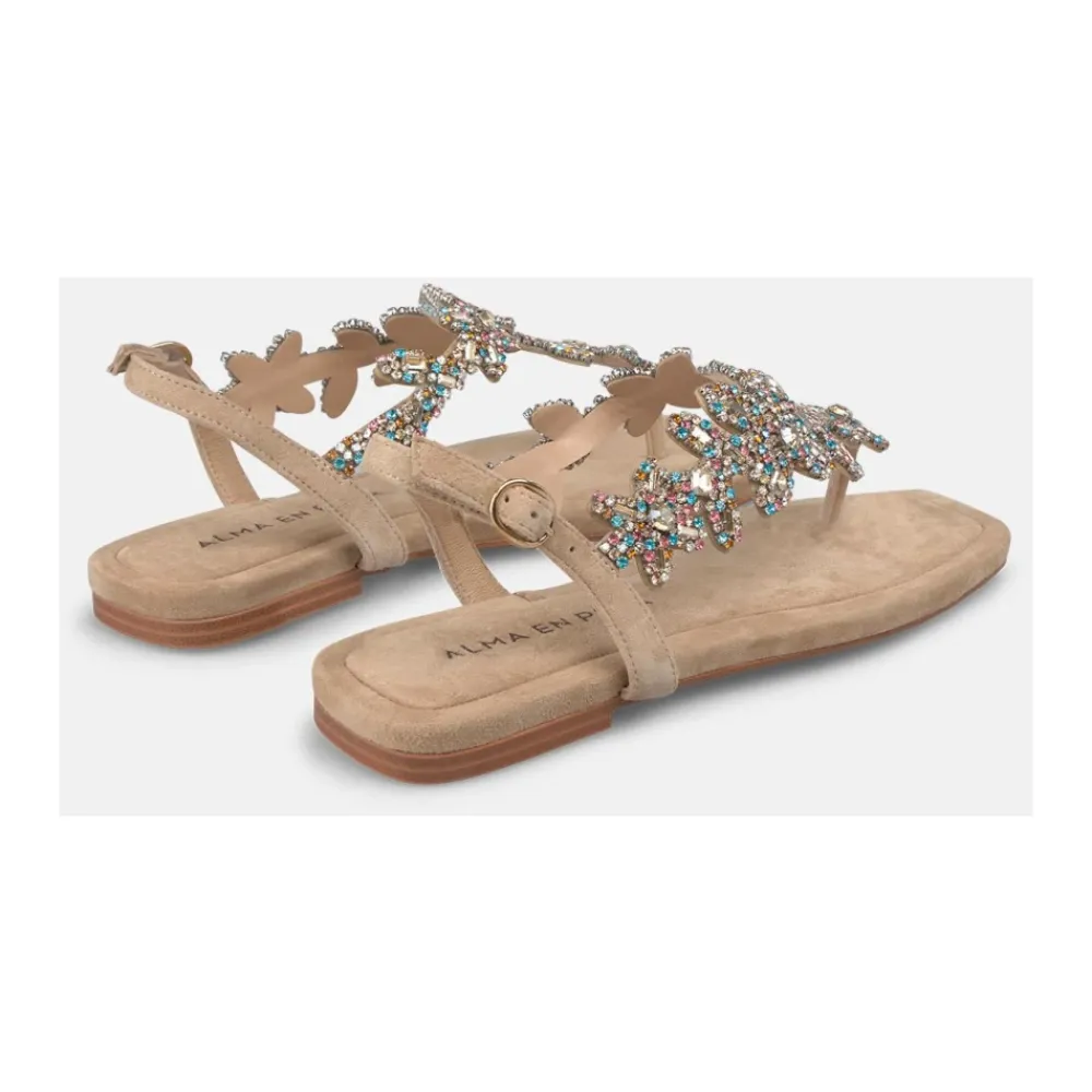 ALMA EN PENA Sandaler*Sandal prydet med strass-blomster Beige
