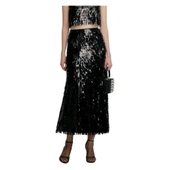 Self Portrait Nederdele*Sequin Midi Skirt Sort