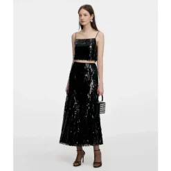 Self Portrait Nederdele*Sequin Midi Skirt Sort