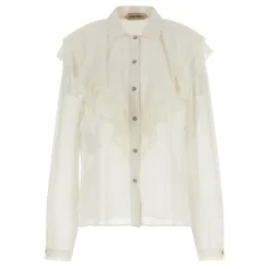 Alberta Ferretti Bluser & Skjorter*Silk Creponne Ruffle Blouse Beige