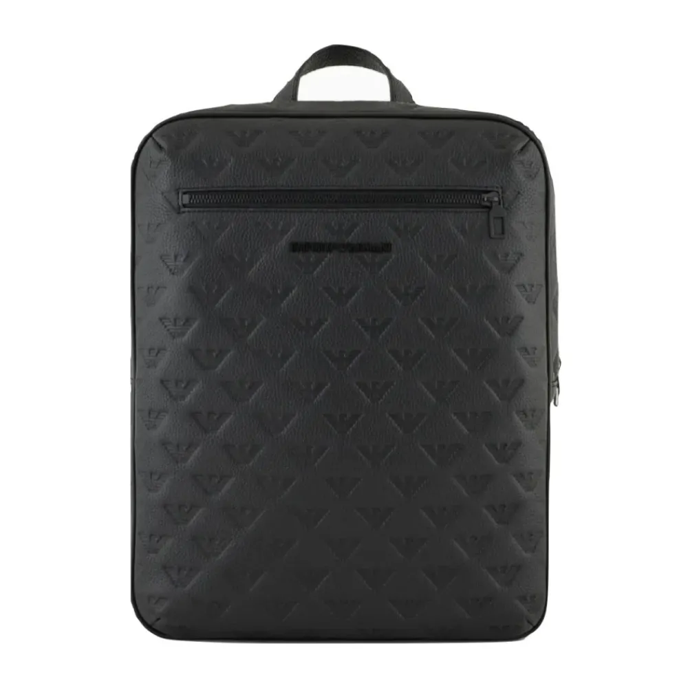 Armani Rygsække*Slank læderrygsæk med ørneprint Sort