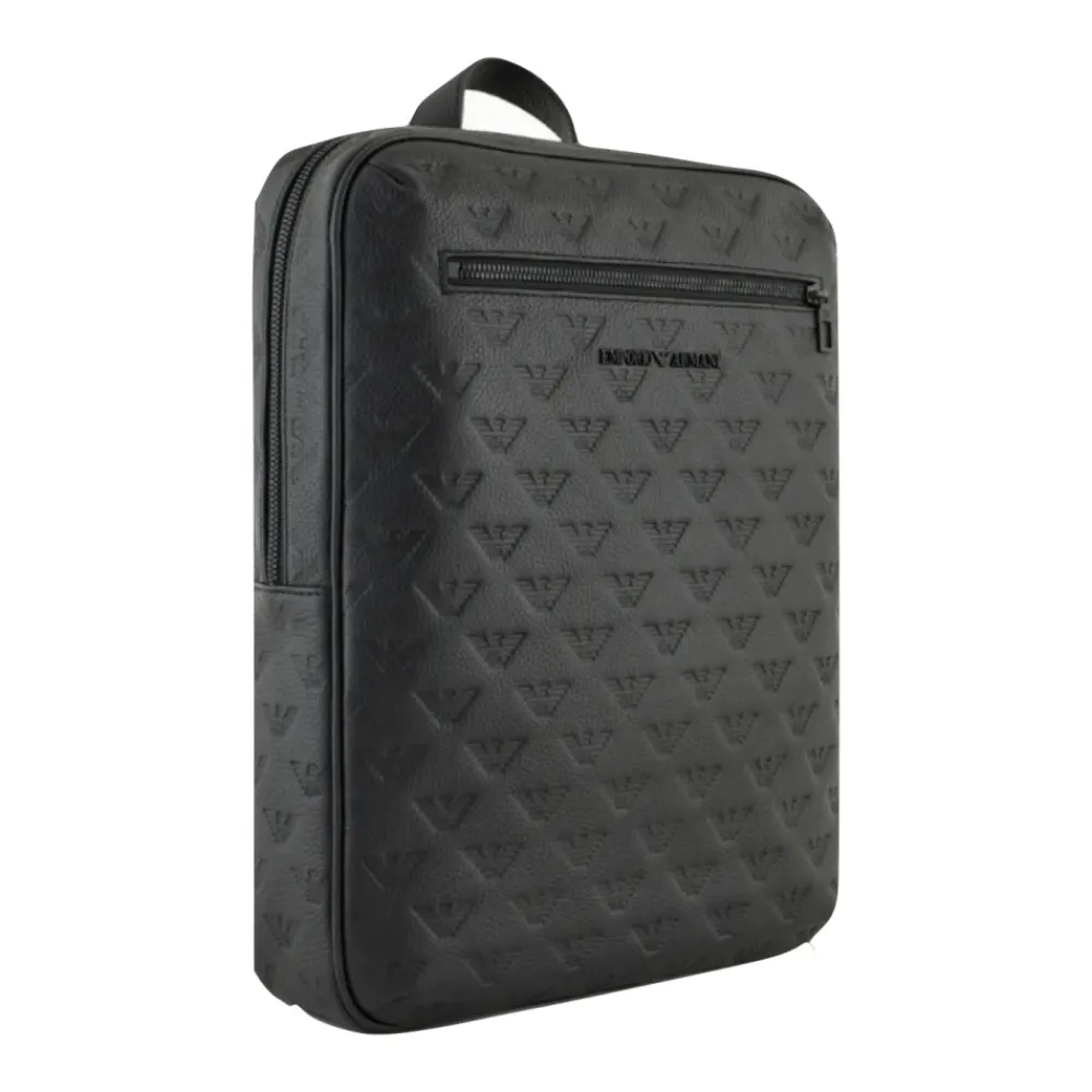 Armani Rygsække*Slank læderrygsæk med ørneprint Sort