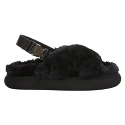 Moncler Sandaler*Solarisse flade sandaler i imiteret pels Sort