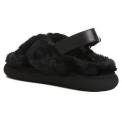 Moncler Sandaler*Solarisse flade sandaler i imiteret pels Sort