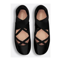 Dior Ballerina Sko*Ballet Flat Elastikrem Sort