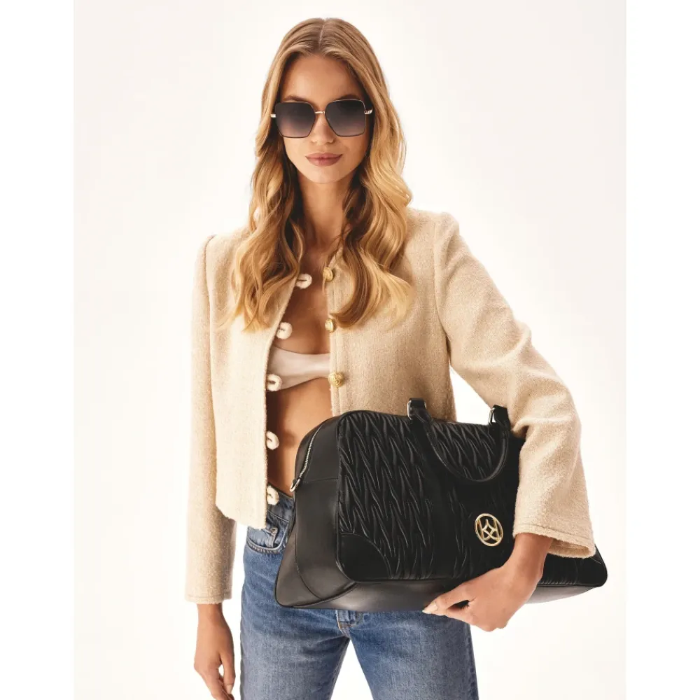 Kazar Rejsetasker*blød quiltet læder rejsetaske Sort