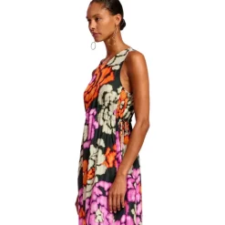 Essentiel Antwerp Kjoler*Sort blomstret lang silkekjole Multifarvet