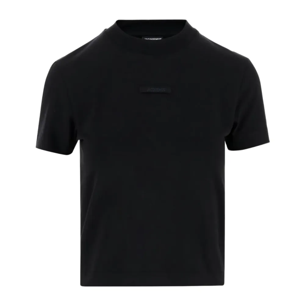Jacquemus T-Shirts*Crewneck Top med Logo Detalje Sort