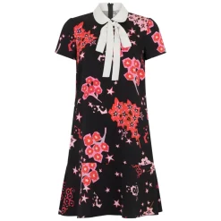 RED Valentino Kjoler*kjole med blomstermønster og skjortekrave. Sort