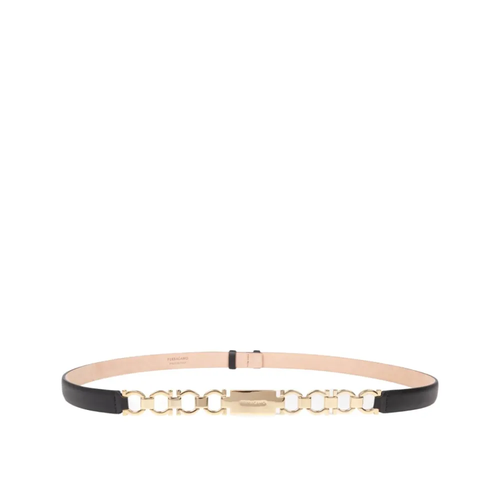 Ferragamo Bælter*Læder Bijoux Bælte med Guldspænde Sort