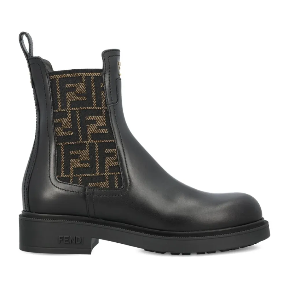 Fendi Chelsea Boots*Læder FF Mønster Støvler Sort