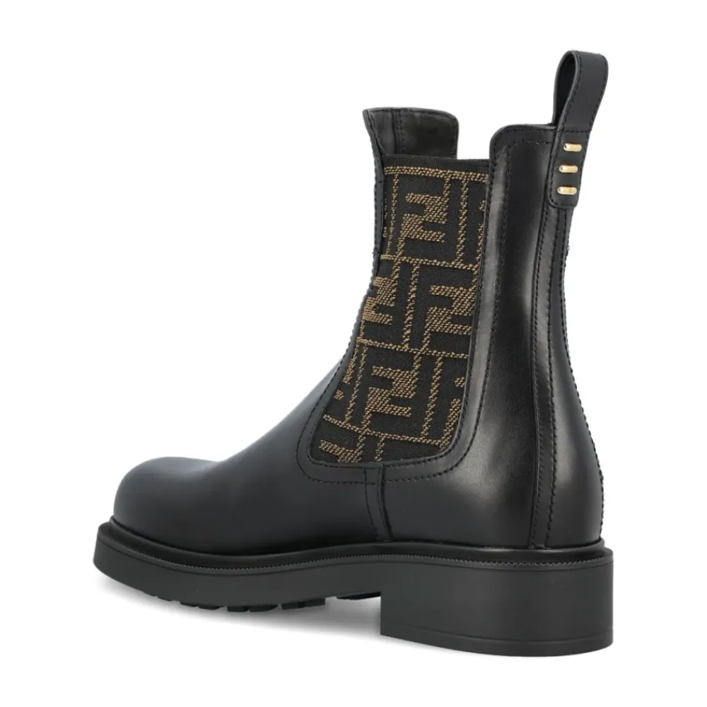Fendi Chelsea Boots*Læder FF Mønster Støvler Sort