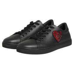 Dolce & Gabbana Snøresko*læder krystalhjerte sneakers Sort