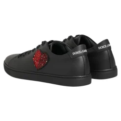 Dolce & Gabbana Snøresko*læder krystalhjerte sneakers Sort