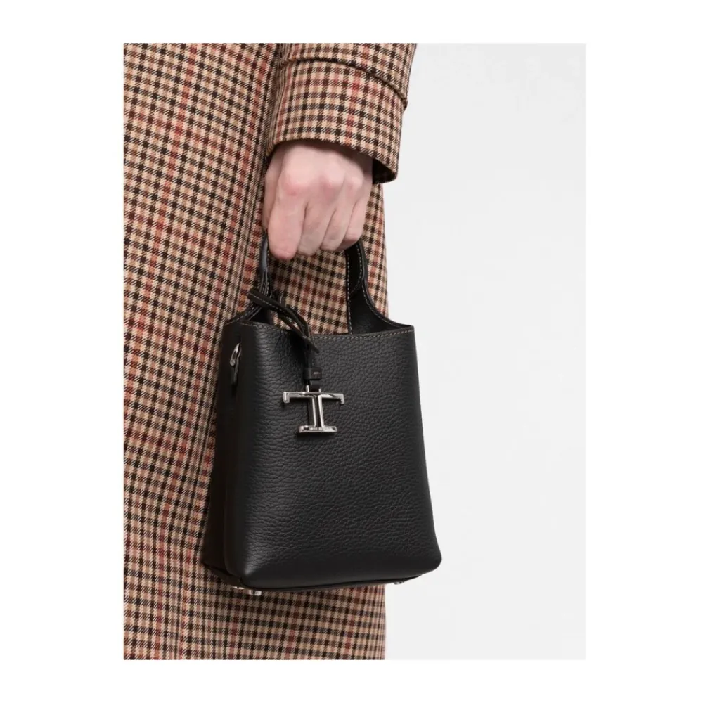 Tod's Håndtasker*Læder Logo Plaque Håndtaske Sort