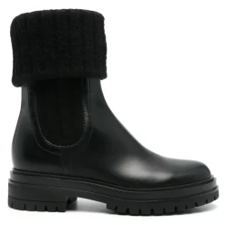 Gianvito Rossi Chelsea Boots*Læder Strik Støvler Italien Sort