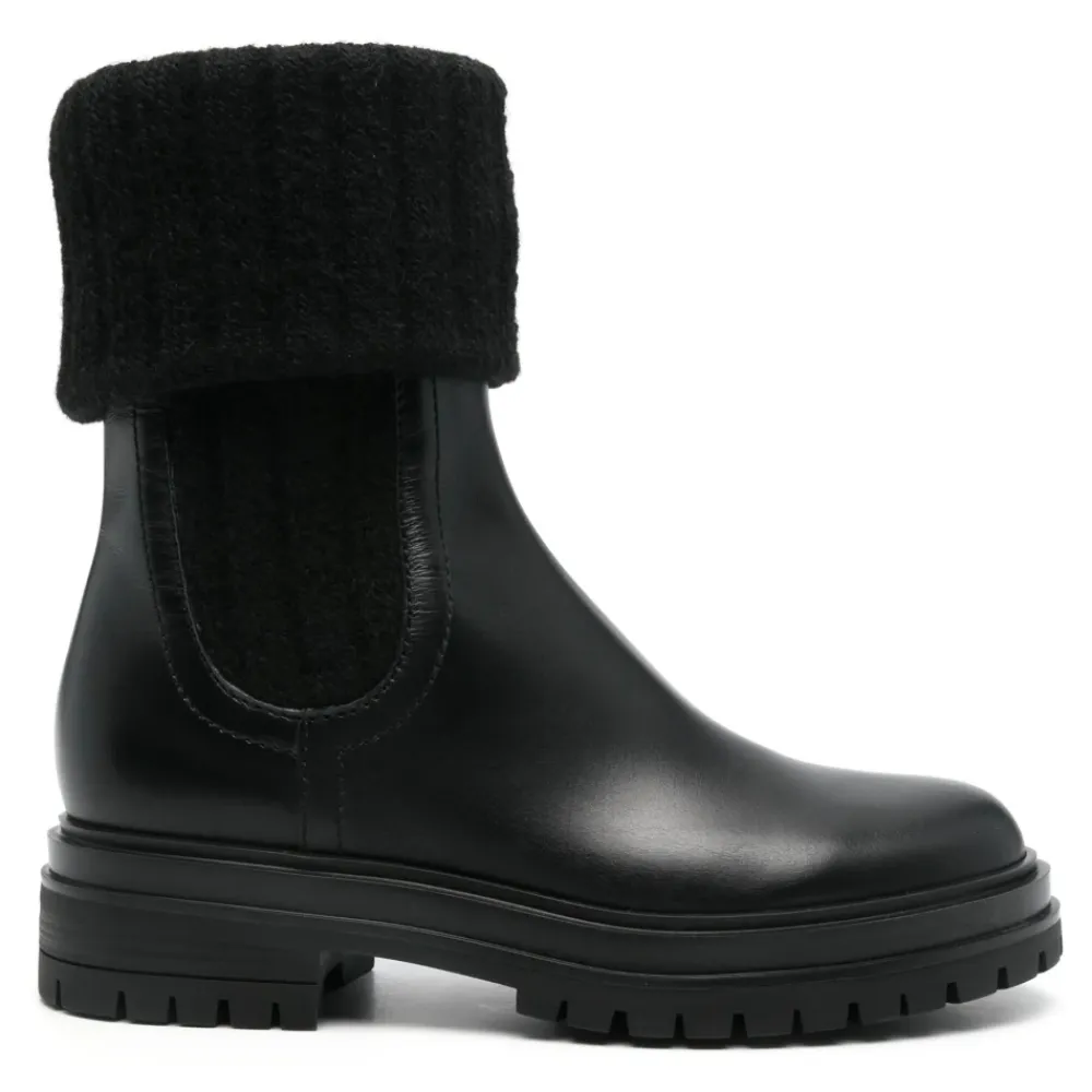 Gianvito Rossi Chelsea Boots*Læder Strik Støvler Italien Sort