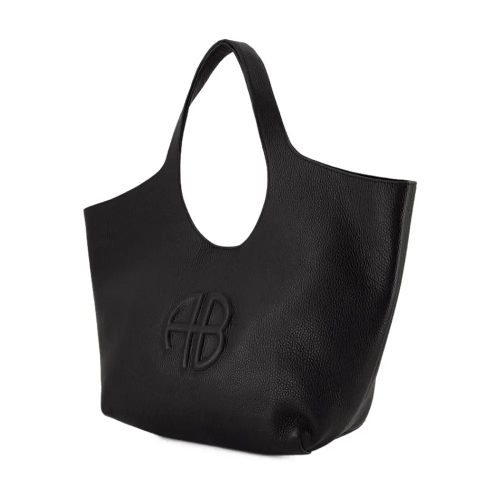 Anine Bing Indkøbstasker*Læder Tote Bag - Flaplukning Sort