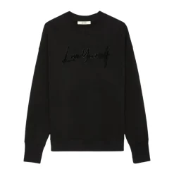Zadig & Voltaire Sweatshirts*Oversize Love Yourself Sweatshirt med Rhinestones Sort