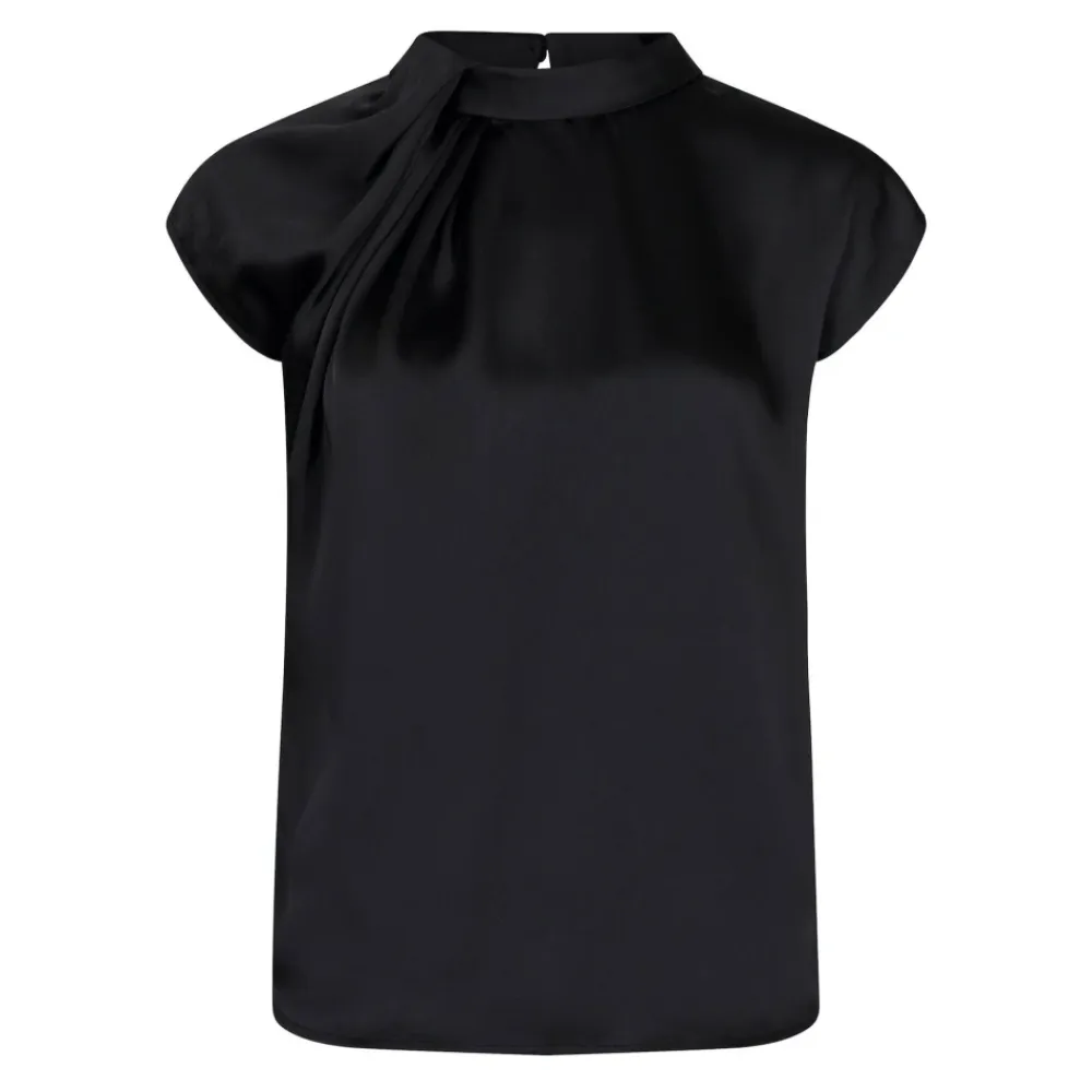 Neo Noir Bluser & Skjorter*Satin Drapy Bluse med Knude Detalje Sort