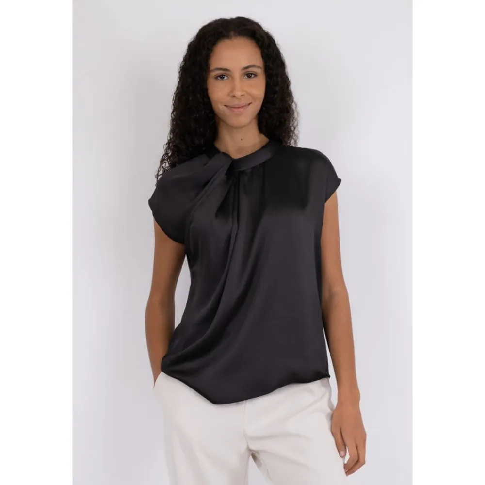 Neo Noir Bluser & Skjorter*Satin Drapy Bluse med Knude Detalje Sort