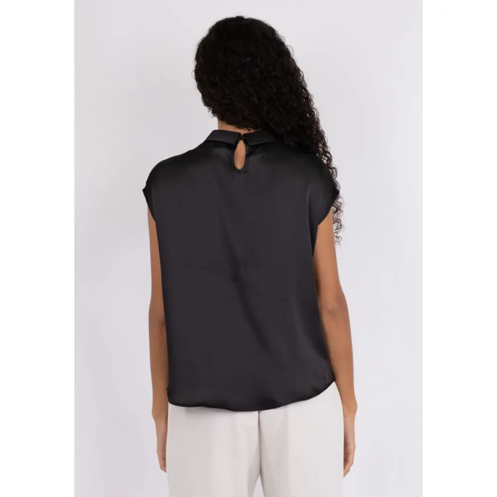 Neo Noir Bluser & Skjorter*Satin Drapy Bluse med Knude Detalje Sort