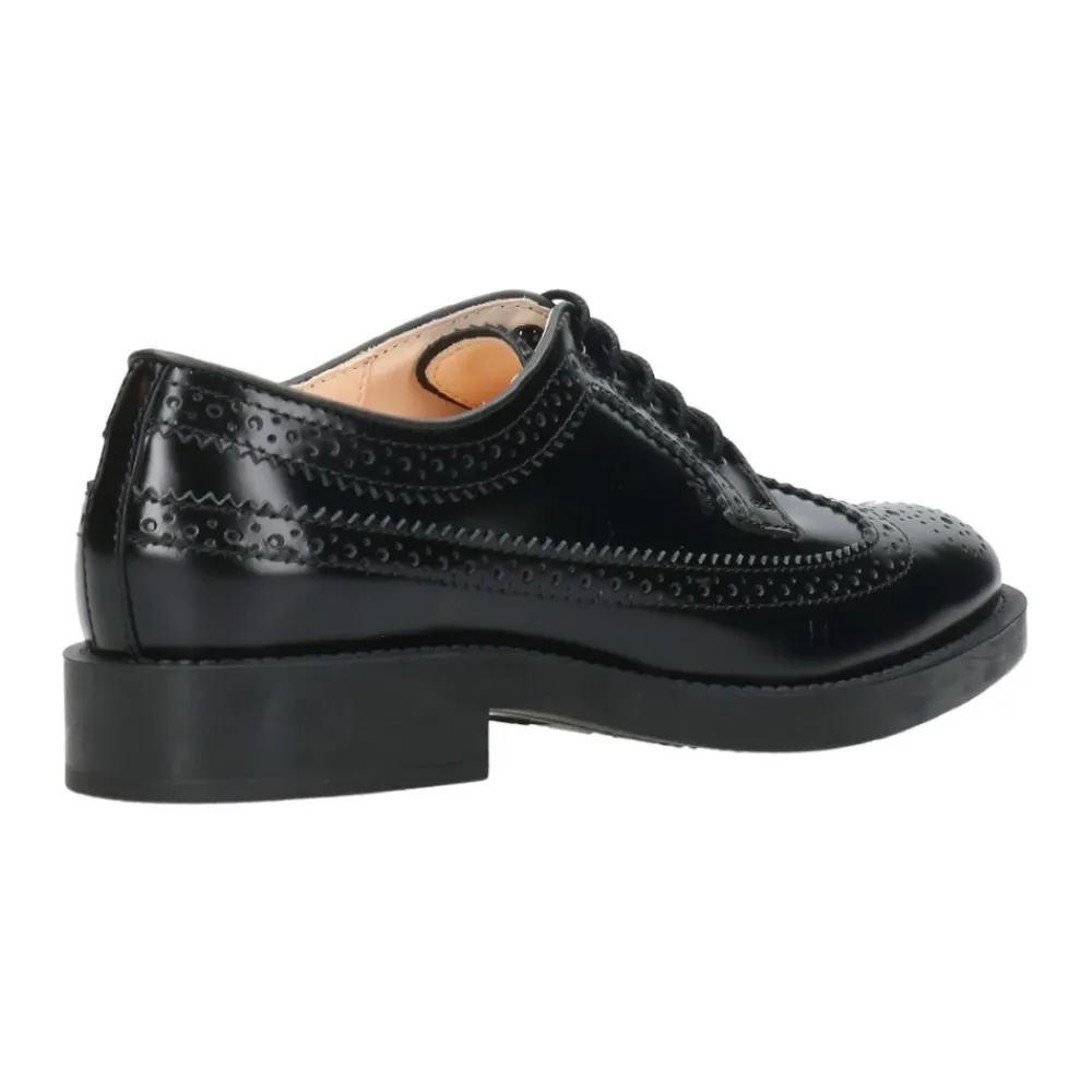 Tod's Snøresko*e Læder Flade Sko med Engelske Perforeringer Sort