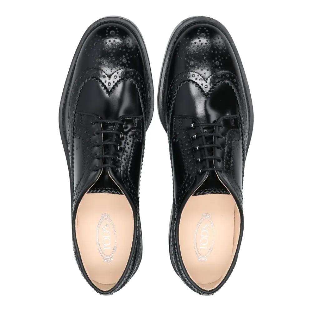 Tod's Snøresko*e Læder Flade Sko med Engelske Perforeringer Sort