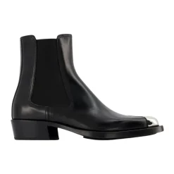 Alexander McQueen Chelsea Boots*/Sølv Læder Boxcar Støvler Sort