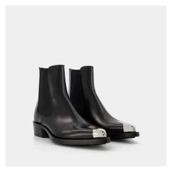 Alexander McQueen Chelsea Boots*/Sølv Læder Boxcar Støvler Sort