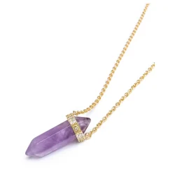Nialaya Smykker*Sterling Silver Amethyst Crystal Necklace with Engraved Evil Eye Detail Gul