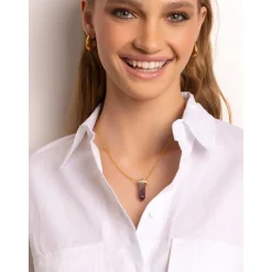 Nialaya Smykker*Sterling Silver Amethyst Crystal Necklace with Engraved Evil Eye Detail Gul