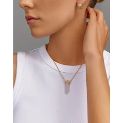 Nialaya Smykker*Sterling Silver Rose Quartz Crystal Necklace with Engraved Evil Eye Detail Gul