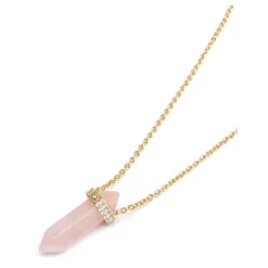 Nialaya Smykker*Sterling Silver Rose Quartz Crystal Necklace with Engraved Evil Eye Detail Gul