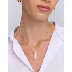 Nialaya Smykker*Sterling Silver Rose Quartz Crystal Necklace with Engraved Evil Eye Detail Gul