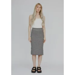Basic Apparel Nederdele*Stribet Rib Nederdel - Whisper White / Black Sort