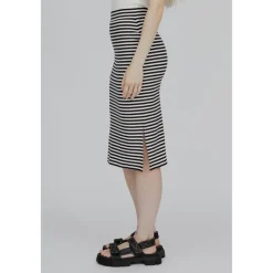 Basic Apparel Nederdele*Stribet Rib Nederdel - Whisper White / Black Sort