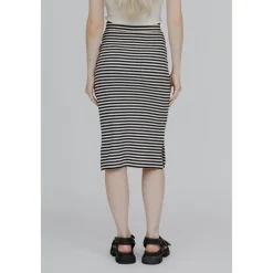 Basic Apparel Nederdele*Stribet Rib Nederdel - Whisper White / Black Sort