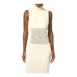 Elisabetta Franchi Kjoler*Strikket kjole med bælte Beige