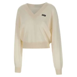 ROTATE Birger Christensen Striktrøjer & Sweatere*Strikket V-hals Sweater Hvid