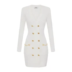 Elisabetta Franchi Kjoler*Strikkjole med juvelknapper Hvid
