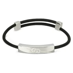 Gucci Smykker*Tag armbånd i sterlingsølv og læder med logo Grå