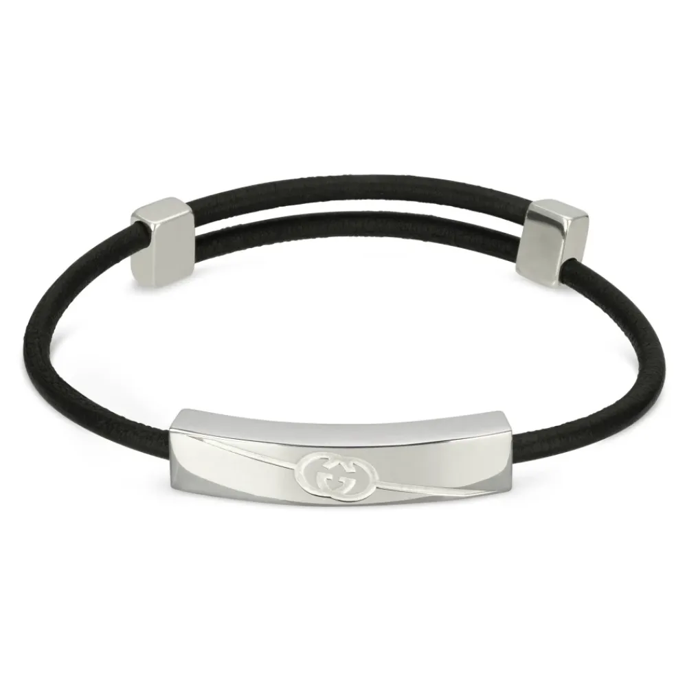 Gucci Smykker*Tag armbånd i sterlingsølv og læder med logo Grå