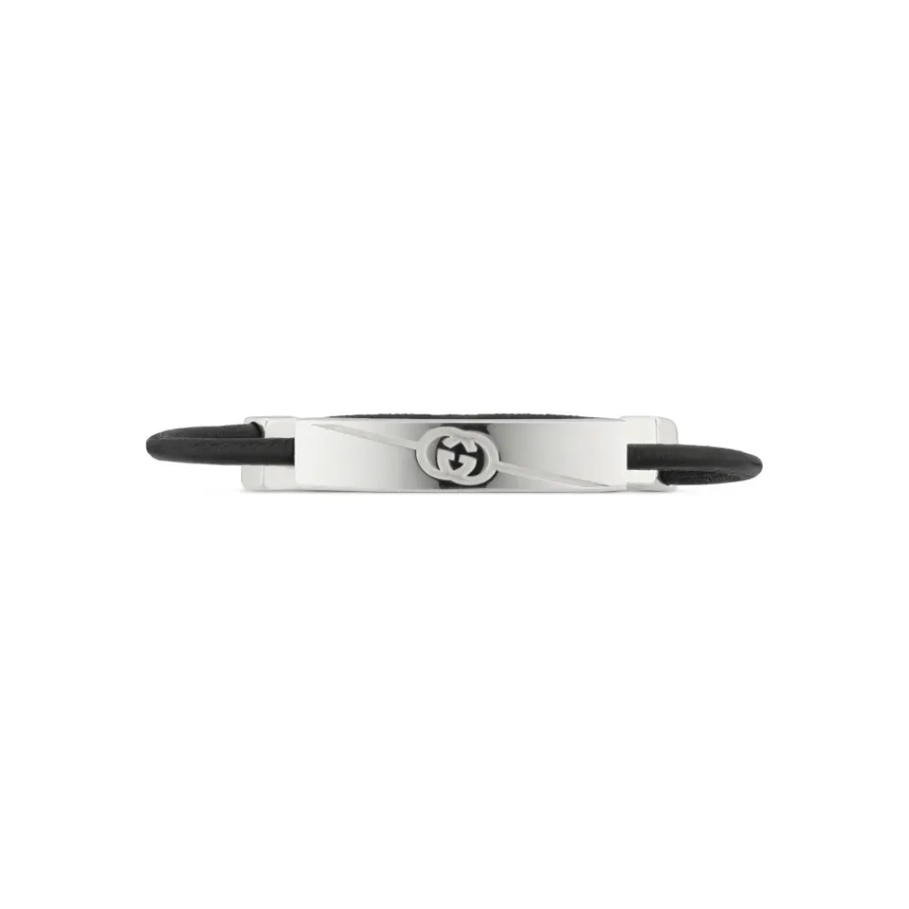 Gucci Smykker*Tag armbånd i sterlingsølv og læder med logo Grå